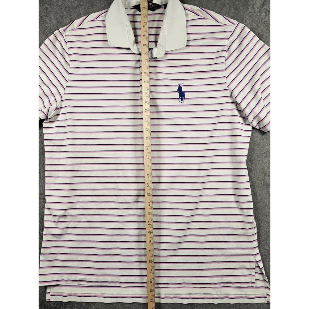 Polo Golf Ralph Lauren Performance Polo Mens XL White Pink Stripe Bellagio‎ Pony